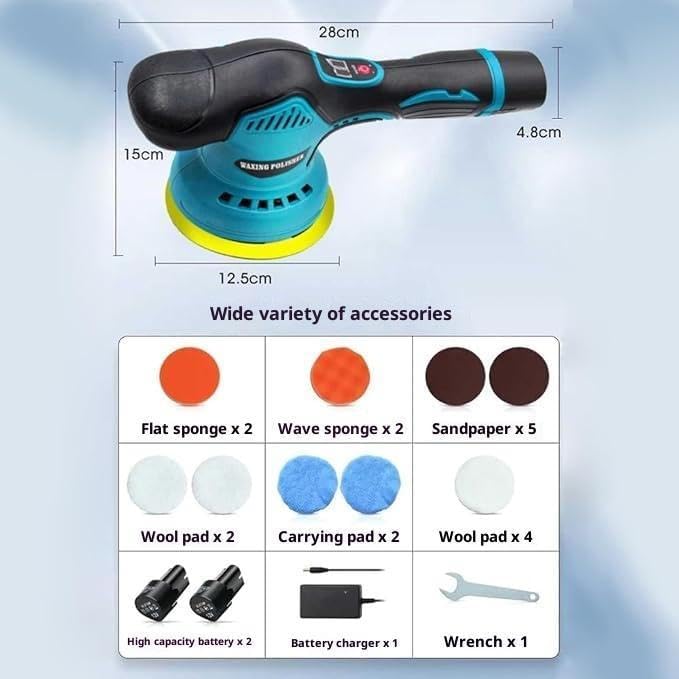 Cordless Car Buffer Polisher,5500RPM Cordless Car Polishing Machine with 2x21V Rechargeable tteries,21 PCS Attachments&8 Variable Speed,Polisher for Car Detailing Scratch Removing, Polishing