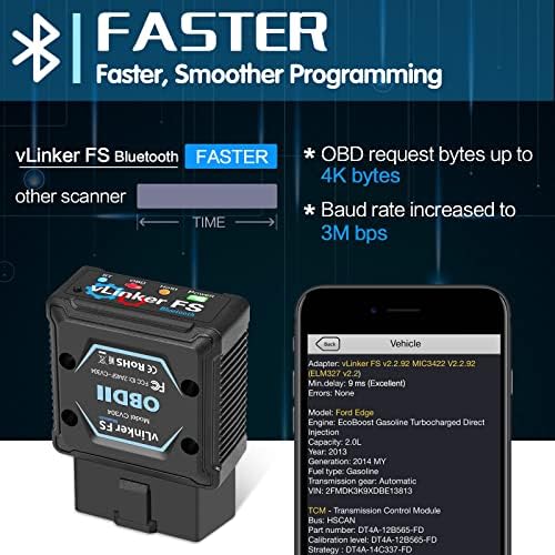 Vgate vLinker FS Bluetooth OBD2 Diagnostic Scan Tool, OBDII Car Code Reader for iOS, Android & Windows