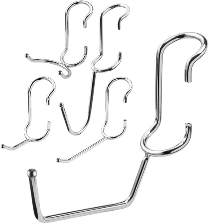 Shelf Pole Hooks 5-Pack | Chrome Variety Pack for Hanging | Snap-On Hooks for 1 Inch Poles | Wire & Metal Shelving Hooks for Kitchen, Garage & Home Organization