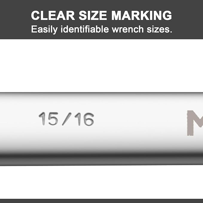 MAXPOWER 15/16" Combination Wrench, Industrial Grade – 12-Point Box End, Chrome Vanadium Steel, Off-Corner Design, 15° Offset - SAE
