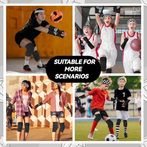 6 Pcs Volleyball Knee Pad and Arm Sleeve Volleyball Accessories Protection Equipment Stuff Forearm Elbow Sleeve Wrist Guard with Protection Pad and Thumb Hole for Women Men Training