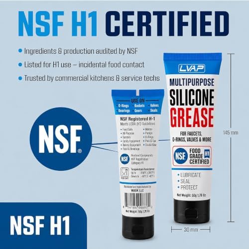 LVAP Food Grade Silicone Grease for O-Rings, Faucets & Plumbing - NSF H1 Waterproof Silicone Lubricant for Pool & Spa, KitchenAid Stand Mixer, RV Seals & Valves - Silicone Paste 50g