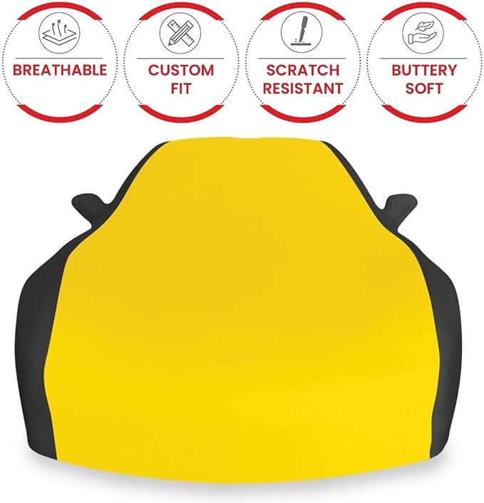 C6 Corvette Indoor Car Cover - Custom Fit Ultraguard Stretch Satin Sport Series - The Ultimate High End Fitment for 2005-2013 C6, Z06, ZR1, Grand Sport Corvettes (Yellow/Black)