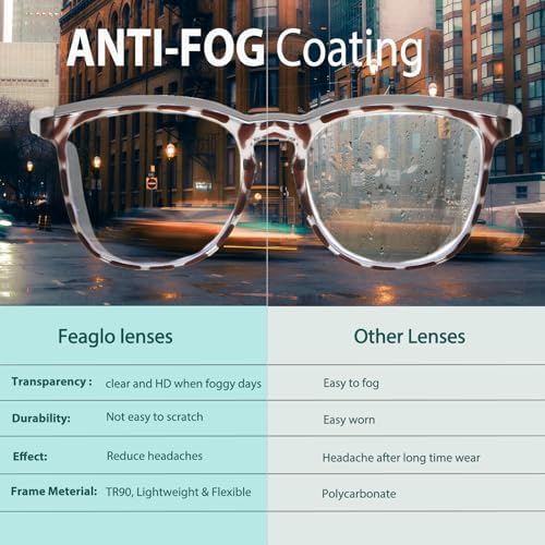 Feaglo Safety Glasses, Anti Fog Safety Goggles for Women Men, Blue Light Blocking Stylish Eye Protection Glasses Side Shield