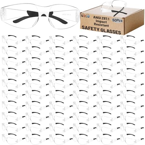 50 PCS Clear Safety Glasses Bulk for Men Women ANSI Z87.1 Protective Eyewear, Scratch & Impact Resistant Safety goggles, Polycarbonate Safety Sunglasses, Construction Lab Work Outdoor