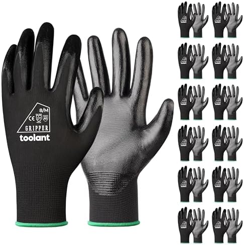 toolant Nitrile Coated Work Gloves, 12 Pairs, Black, Medium
