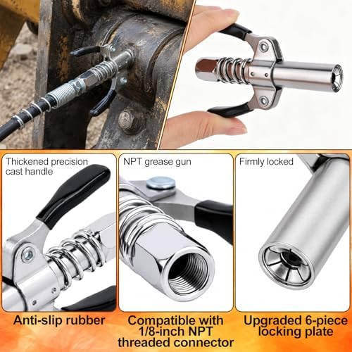 Grease Gun Accessory Kit, Grease Gun Nozzle, Hose, Cleaner, 90 Degree Coupler Adapter, Needles (2 Fine + 1 Coarse) & Needle Tip & Embedded Nozzle Fittings Attachment for Automotive Heavy Machinery