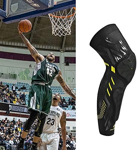 Kuangmi Knee Pad and Shin Guard Sleeve for Basketball, Wrestling, Soccer, Volleyball, Sports, Daily Support (Black Yellow-Pair, XXX-Large)