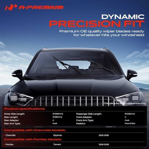 A-Premium 24"+19"+15" Windshield Wiper Blades with Wear Indicator & Towel