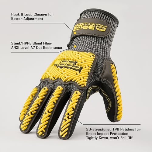 COOLJOB A7 Cut Resistant Work Gloves with TPR, Nitrile Coated Anti-Slip Impact Gloves, Touchscreen Heavy Duty Safety Mittens
