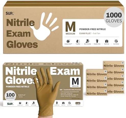 Supmedic SUP Exam Plus® Nitrile Gloves, Powder-Free Disposable, Trail Tan