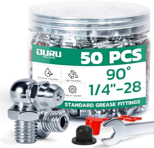 OURU 1/4"-28 SAE Grease Fittings Kit, 90 Degree with Caps & Wrench(9mm)