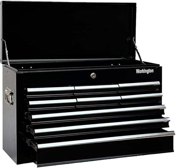 Workington Portable Metal Tool Chest with 9 Drawers, 24" 9-Drawer Tool Chest Cabinet with Ball Bearing Drawer Slides, Steel Tool Storage Box Organizer 4006 Black