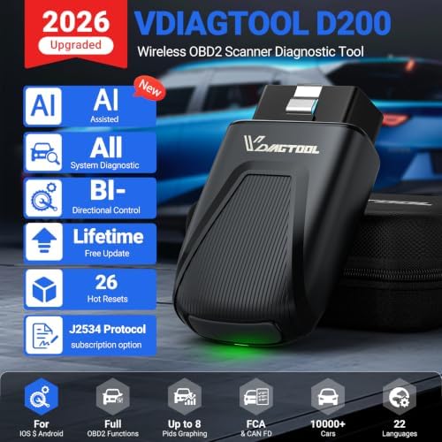 VDIAGTOOL D200 Bluetooth OBD2 Scanner with Bidirectional for iOS & Android