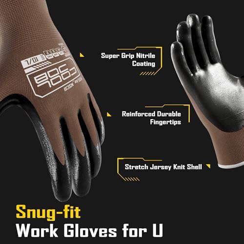 COOLJOB 10/20 Pair Safety Work Gloves for Men Women Non-slip, Nitrile Rubber Coated Working Garden Yard Gloves Bulk with Grip