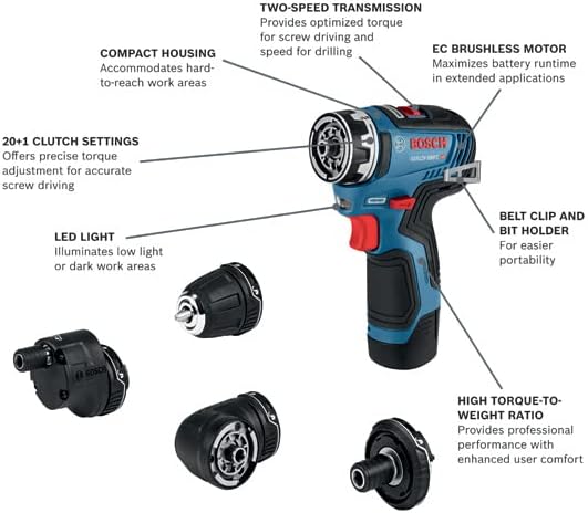 BOSCH GXL12V-270B22 12V Max Brushless 2 Tool Combo Kit with 5-in-1 Flexiclick Cordless Drill/Driver and Starlock Oscillating Multi Tool (Includes: 2 Batteries, Charger & 4 Attachments)