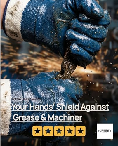 12 Pairs Nitrile Coated Safety Work Gloves, Fuel Gloves for Oil Hauler Blue Chemical & Water Resistant Gloves