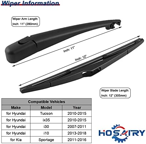 Rear Wiper Arm Blade Set 98811-1H000 for Hyundai Tucson 2010-2015, for Kia Sportage 2011-2016 Back Windshield Wiper Assembly