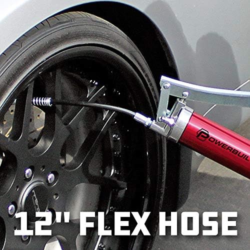 Powerbuilt 4,500 PSI Heavy Duty Lever Grease Gun, Anodized Aluminum Barrel with Rubber Grip, Includes Flex Hose, Rigid Pipe & Coupler – 940756