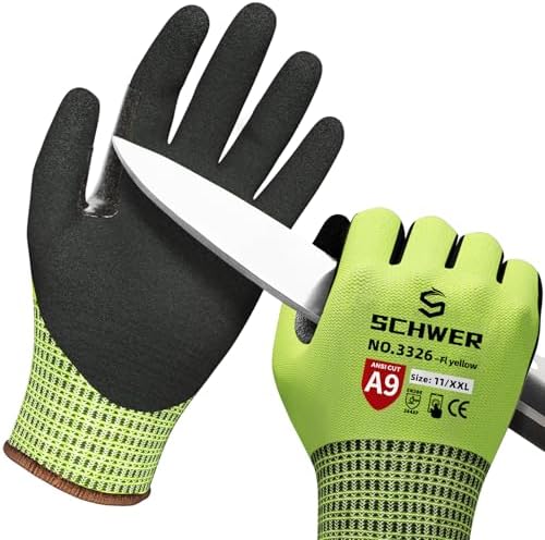 Schwer ProGuard Highest Level Cut Resistant Work Gloves PR3326 for Extreme Protection，ANSI A9 Cut Gloves with Reinforced Thumb, Non Slip, Breathable, Cooling, Durable, Touch-screen, Yellow 1 Pair XXL