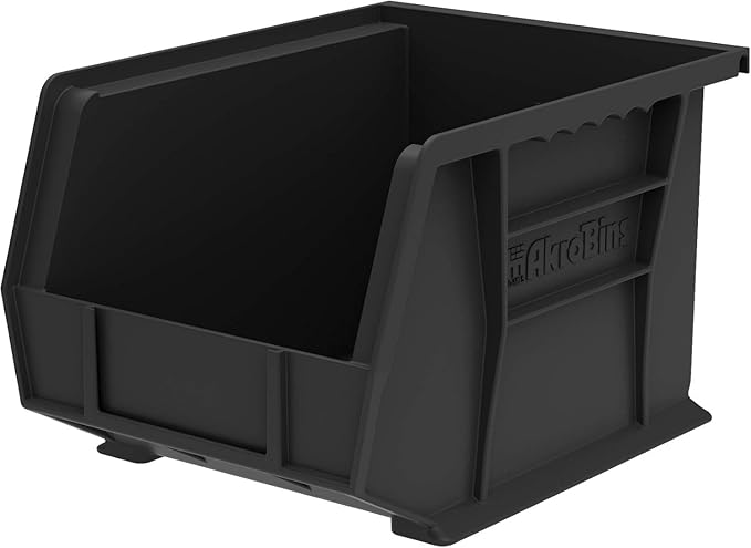 Akro-Mils 30239 AkroBins Plastic Storage Bins, Space-Saving Stackable Bins for Garage, Pantry, Craft Organization, 11-" x 8-" x 7-", Black, 6-Pack