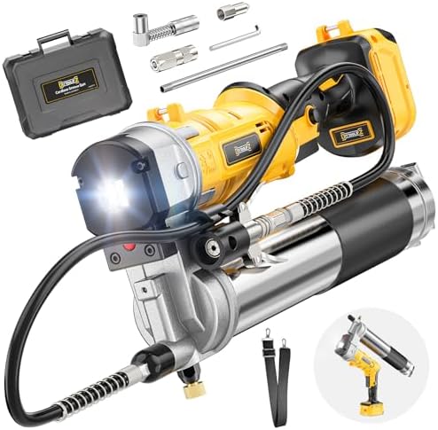 DIYtoolifz Cordless Grease Gun Compatible with DeWalt 20V Battery, 12000PSI High-Pressure with 2-in-1 Rotating Handle, 39.4" Hose & 4 Couplers for Bulk & Cartridge Grease (Tool Only)