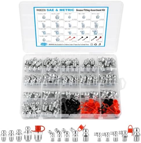 105pcs Grease Fittings Kit, Metric & SAE Zerk Grease Fittings Assortment