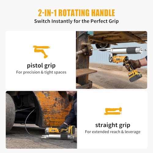 Cordless Grease Gun Compatible with DeWalt 20V Battery, 12000 PSI Electric Grease Gun with 2-in-1 Rotating Handle, Works with Bulk & Cartridge Grease, LED Light, 39.4" Hose(Tool Only)