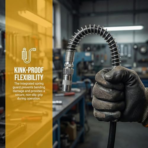 18 Inch Spring Flex Hose Grease Gun Hose Max Working Pressure 10000 PSI Compatible with All 1/8" NPT Grease Gun