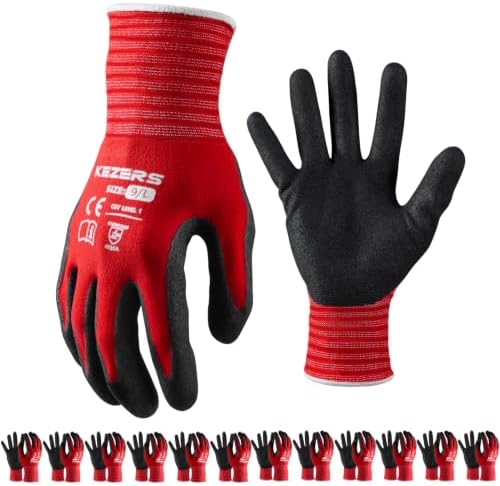 KEZERS Work Gloves,MicroFoam Nitrile Coated Work Gloves for Men,Seamless Knit Nylon Gloves,Home Improvement