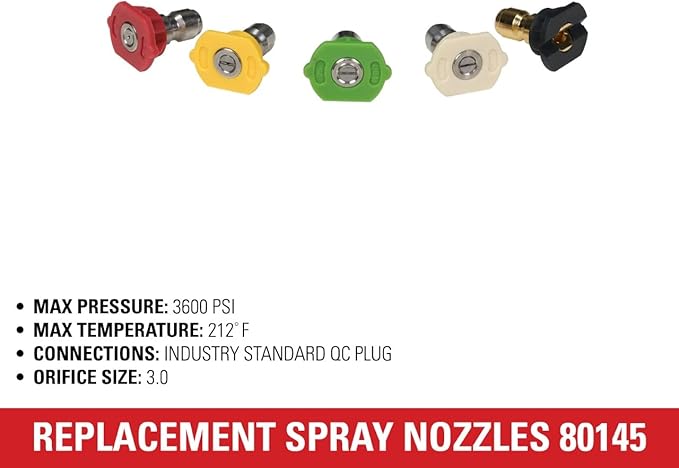 Simpson Cleaning 80145 3600 PSI Universal Pressure Washer Nozzles, 1/4-Inch Quick Connect, Hot- or Cold-Water Use, Set of 5