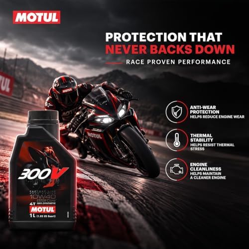 Motul 300V Factory Line Road Racing 10W40 4T Synthetic Racing Motor Oil with ESTER Core® Technology for Maximum Power and Protection 4L (5W40, 1L)