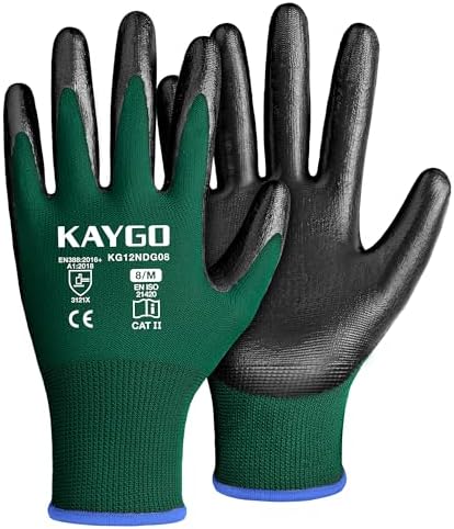 KAYGO Work Gloves for Men and Women, Black Nitrile Coated,KG12N,12Pairs