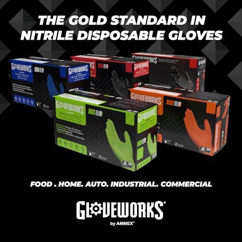 GLOVEWORKS Nitrile Gloves Disposable 5 mil Black Size XXL Box of 100