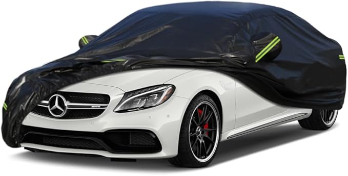 Kaugung 7 Layers Car Cover Custom Fit Benz C Class C300 C250 from 2004 to 2025, Outdoor Waterproof All Weather Sun Rain Dust Snow Protection with Zipper Door.