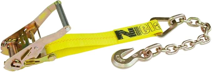 VULCAN Ratchet Strap with Chain Anchors - 2 Inch x 30 Foot - Classic Yellow - 3,600 Pound Safe Working Load