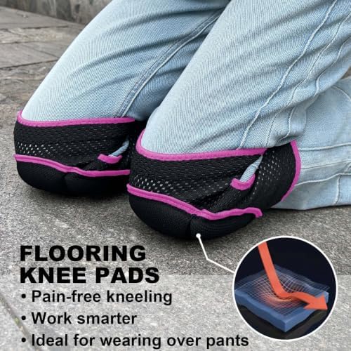 Women's Gardening Knee Pads for Work, Breathable Mesh Pad, Pink L (1 pair)