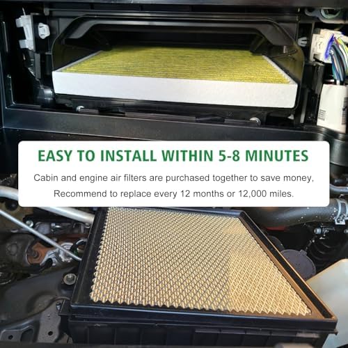 Capume 2PCS Cabin Engine Air Filter Kit Fits for 2011-2021 Grand Cherokee 3.6L/5.7L/6.4L, 2011-2025 Durango 3.6L/5.7L/6.4L, CF11183, CA10755, 68079487AA, 4861756AA,JM487JMP050