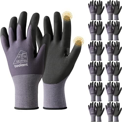 toolant Microfoam Nitrile Work Gloves with Grip, 12 Pairs, Gray, Medium