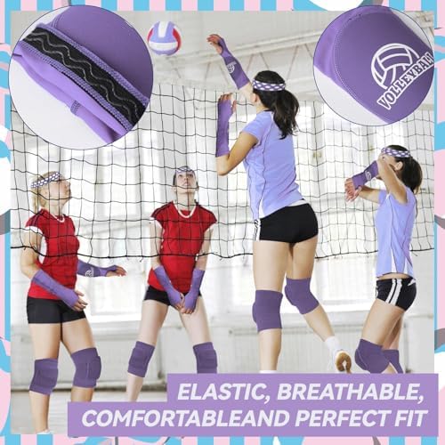 6 Pcs Volleyball Accessories, Include Volleyball Knee Pads Arm Sleeves Drawstring Bag Softball Headbands Volleyball Protection Equipment Gifts