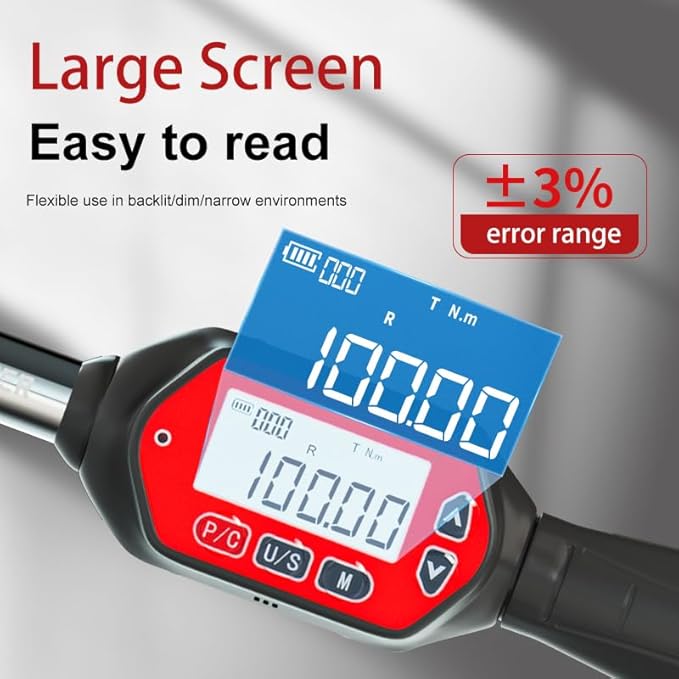 Digital Torque Wrench 5-35mm open end head interchangeable 2.2-73.7 ft-lbs (3-100 Nm) (26.5-885 inch pound) with Buzzer & LED, replaceable head Calibrated