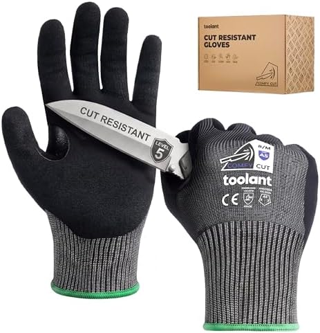 toolant ComfyCut A5 Cut Resistant Work Gloves, ANSI & EN388 Certified Protection with Second Skin Comfort, Fiberglass-Free, Touchscreen & Flexible Grip, for Woodworking, Warehouse, Assembly, Large