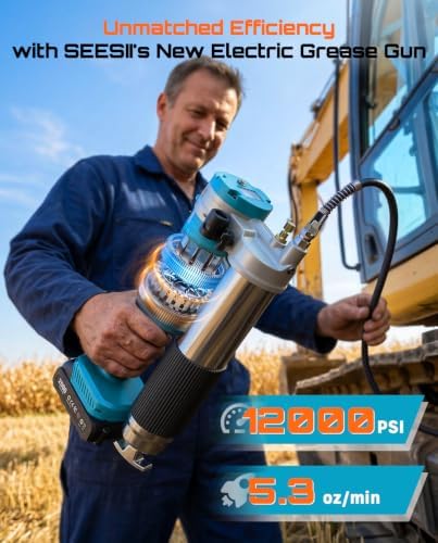 Seesii 2-in-1 Electric Grease Gun, 12000 PSI, with 2 Batteries and 48” Hose