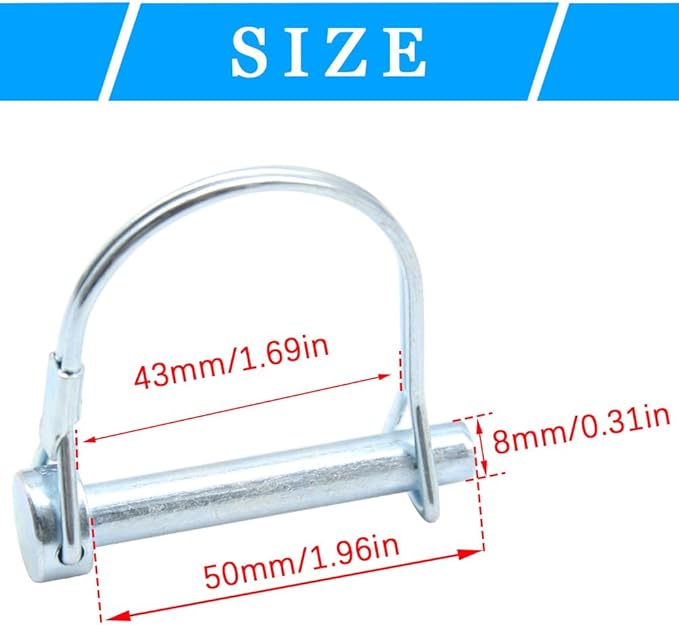5Pcs Shaft Locking Pin 5/16” Trailers Lock Hitch Lock Pin Zinc Plated Carbon Steel Round Loop Safety Wire Lock Pin Length 2”for Farm Trailers Trolley Wagons Lawn Garden Towing(D-8x50mm)