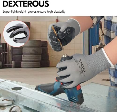 Vgo... 10Pairs Non-Slip Safety Work Gloves,Nitrile Coated (NT2110,S)
