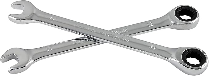 2 Pcs 11mm Ratchet Wrench Metric Ratcheting Wrench Set with 5° Movement and Hardened & 72 Teeth for Projects Metric Tight Spaces