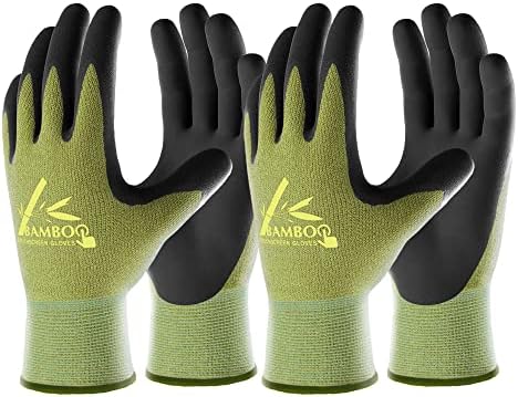 COOLJOB 2 Pairs Gardening Gloves for Women and Men, Bamboo Working Gloves Touchscreen, Grippy Nitrile Rubber Coated Work Gloves, Green/Black, X-Large Size (2 Pairs XL)