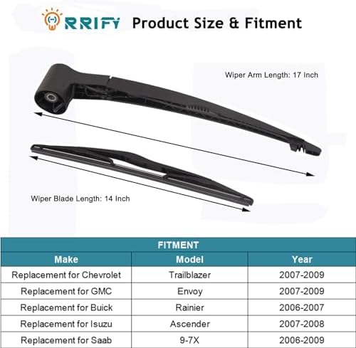 Rear Windshield Wiper Arm Blade Set 15232653 for Chevy Trailblazer 2007-2009, for GMC Envoy 2007-2009, for Buick Rainier 2006-2007, for Saab 9-7x 2006-2009 Back Windshield Wiper Assembly