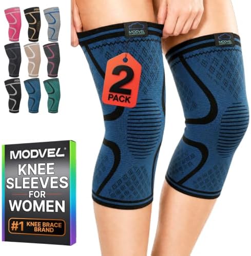 Modvel 2 Pack Knee Brace for Women - Knee Support for Walking, Knee Compression Sleeves for Pain Relief, Knee Sleeves for Women, Knee Brace for Sports, Workouts & Arthritis