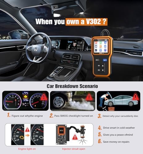 UMEIJA OBD2 Scanner with Upgrade Battery Tester - Diagnostic Tool for Cars That Check Engine Light & Emissions Readiness Read and Clears Vehicle Error Codes for All OBD II Protocol Vehicles Since 1996